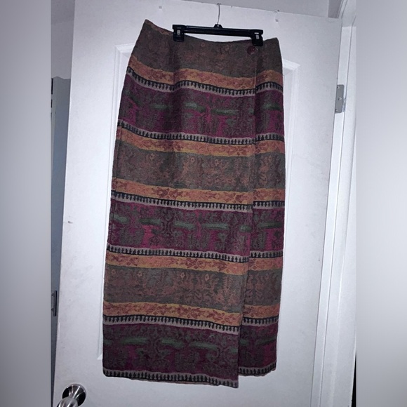 60s 70s VTG Carpetbag Maxi Skirt Tapestry Colorful Heavy A Line Fully Lined Med